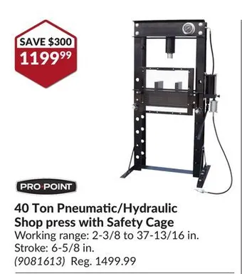 Princess Auto 40 ton pneumatic/hydraulic shop press with safety cage offer