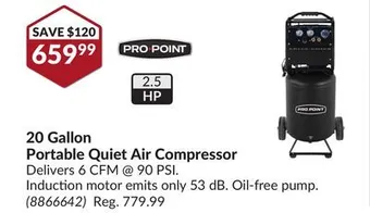 Princess Auto 20 gallon portable quiet air compressor offer