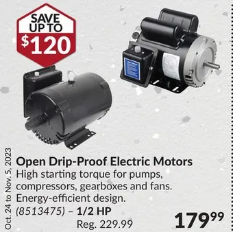 Princess Auto Open drip-proof electric motors offer