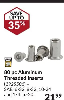 Princess Auto 80 pc aluminum threaded inserts offer