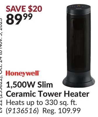 Princess Auto 1, 500w slim ceramic tower heater offer
