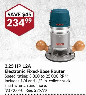 Princess Auto 2.25 hp 12a electronic fixed-base router offer