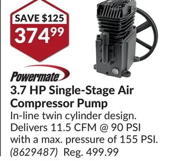 Princess Auto 3.7 hp sing le-stage air compressor offer