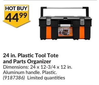 Princess Auto 24 in. plastic tool tote and parts organizer offer