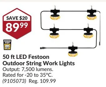 Princess Auto 50 ft led festoon outdoor string work lights offer