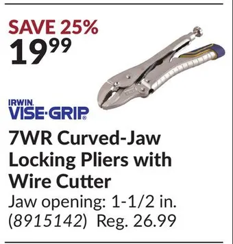 Princess Auto 7wr curved-jaw locking pliers with wire cutter offer