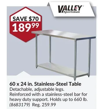 Princess Auto 60 x 24 in. stainless-steel table offer