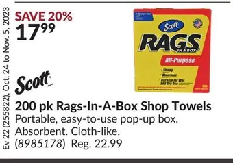 Princess Auto 200 pk rags-in-a-box shop towels offer