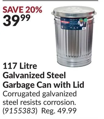 Princess Auto 117 litre galvanized steel garbage can with lid offer