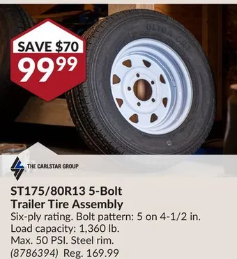 Princess Auto St175/80r13 5-bolt trailer tire assembly offer