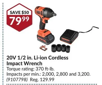 Princess Auto 20v 1/2 in. li-ion cordless impact wrench offer