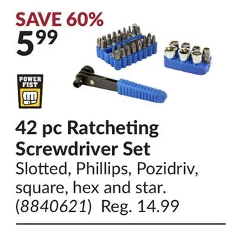 Princess Auto 42 pc ratcheting screwdriver set offer