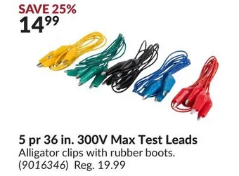 Princess Auto 5 pr 36 in. 300v max test leads offer