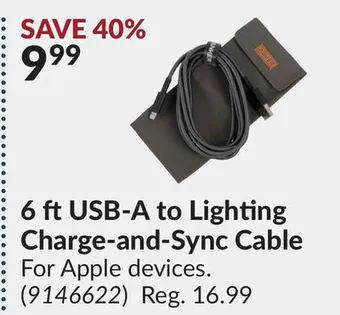 Princess Auto 6 ft usb-a to lighting charge-and-sync cable offer