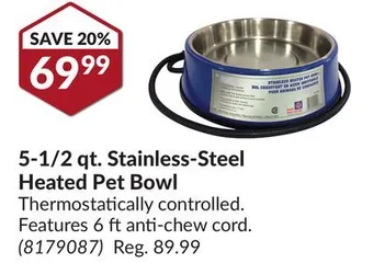 Princess Auto 5-1/2 qt. stainless-steel heated pet bowl offer