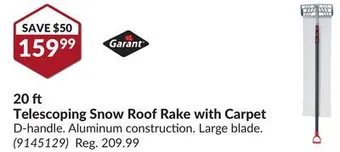 Princess Auto 20 ft telescoping snow roof rake with carpet offer