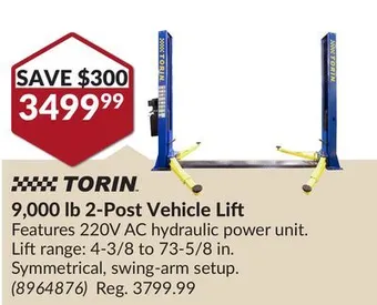 Princess Auto 9, 000 lb 2-post vehicle lift offer