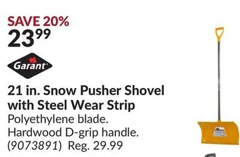 Princess Auto 21 in. snow pusher shovel with steel wear strip offer