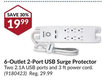 Princess Auto 6-outlet 2-port usb surge protector offer