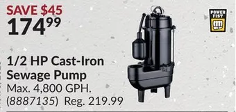 Princess Auto 1/2 hp cast-iron sewage pump offer