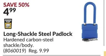 Princess Auto Long-shackle steel padlock offer