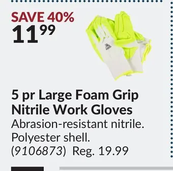 Princess Auto 5 pr large foam grip nitrile work gloves offer