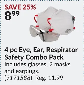 Princess Auto 4 pc eye, ear, respirator safety combo pack offer
