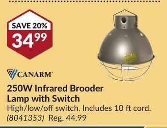 Princess Auto 250w infrared brooder lamp with switch offer