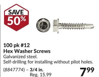 Princess Auto 100 pk #12 hex washer screws offer