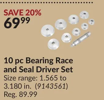 Princess Auto 10 pc bearing race and seal driver set offer