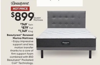 Sleep Country Beautyrest renewal marina mattress offer