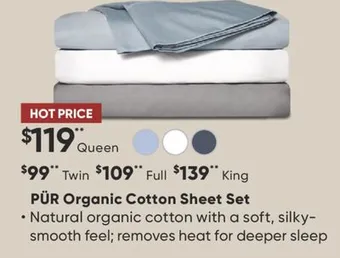 Sleep Country Pür organic cotton sheet set offer