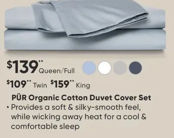 Sleep Country Pür organic cotton duvet cover set offer