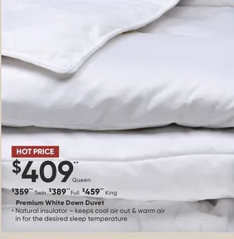 Sleep Country Premium white down duvet offer