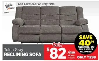 Tulen gray reclining sofa