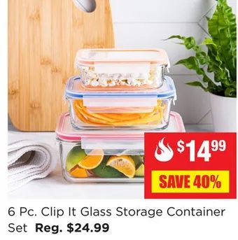 Kitchen Stuff Plus 6 pc. clip it glass storage container set offer