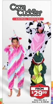 Showcase Cozy cuddler animal onesies offer