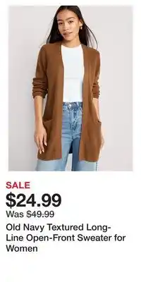 Old Navy Old navy textured long-line open-front sweater for women offer