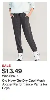 Old Navy Old navy go-dry cool mesh jogger performance pants for boys offer