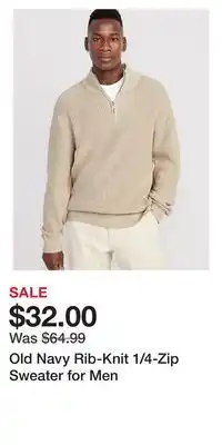 Old Navy Old navy rib-knit 1/4-zip sweater for men offer