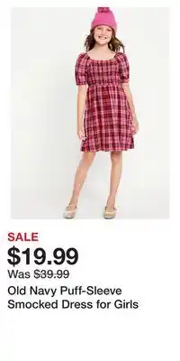 Old Navy Old navy puff-sleeve smocked dress for girls offer