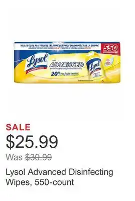 Costco Lysol advanced disinfecting wipes, 550-count offer