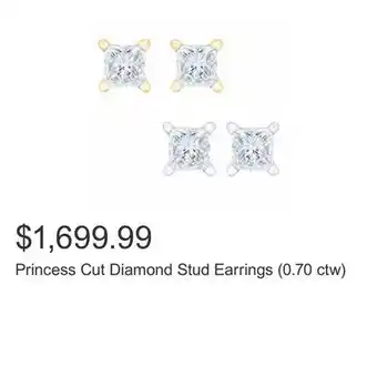 Costco Princess cut diamond stud earrings (0.70 ctw) offer