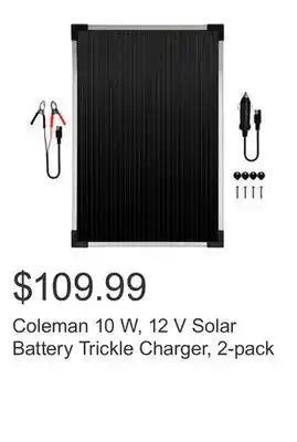 Costco Coleman 10 w, 12 v solar battery trickle charger, 2-pack offer
