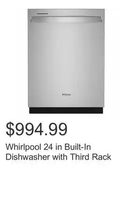 Costco Whirlpool 24 in built-in dishwasher with third rack offer