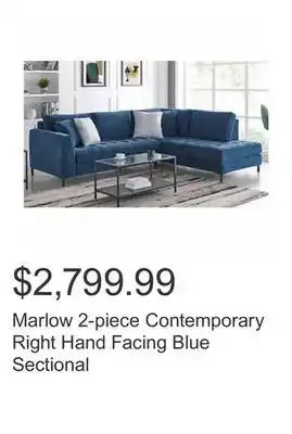 Costco Marlow 2-piece contemporary right hand facing blue sectional offer