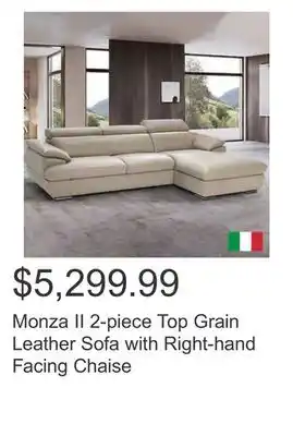 Costco Monza ii 2-piece top grain leather sofa with right-hand facing chaise offer