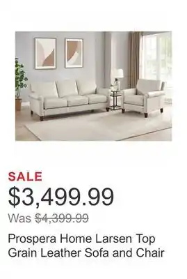 Costco Prospera home larsen top grain leather sofa and chair offer