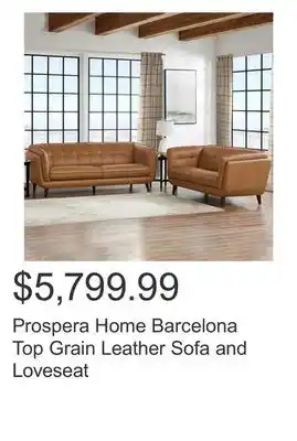 Costco Prospera home barcelona top grain leather sofa and loveseat offer