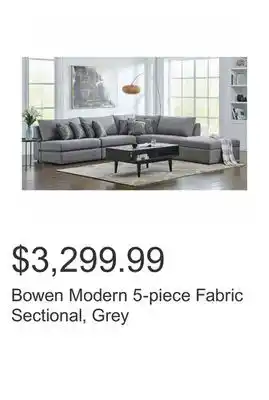 Costco Bowen modern 5-piece fabric sectional, grey offer